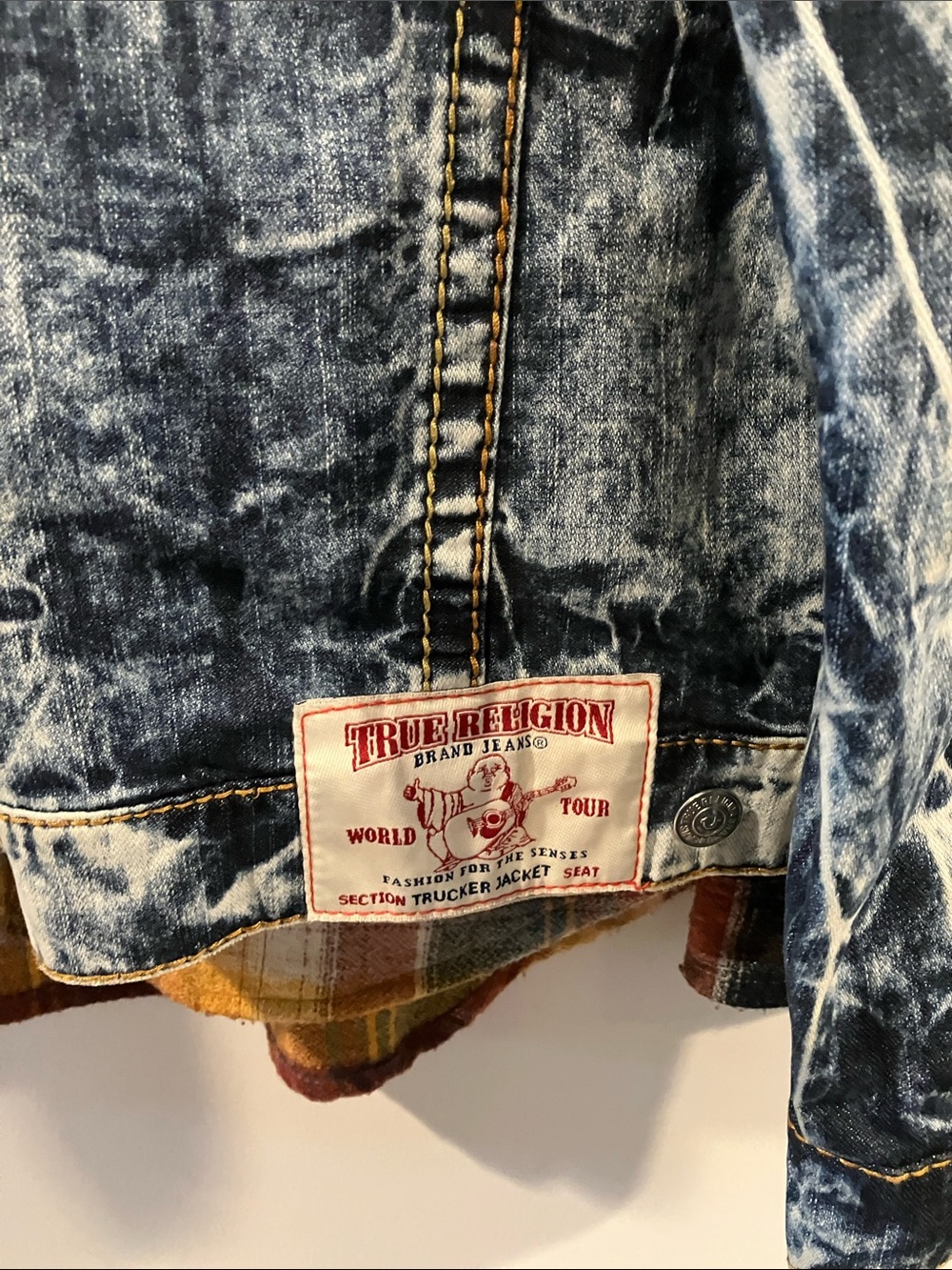 Vintage True Religion Blue and White Acid Wash Denim Jacket size XL - Picture 5 of 5